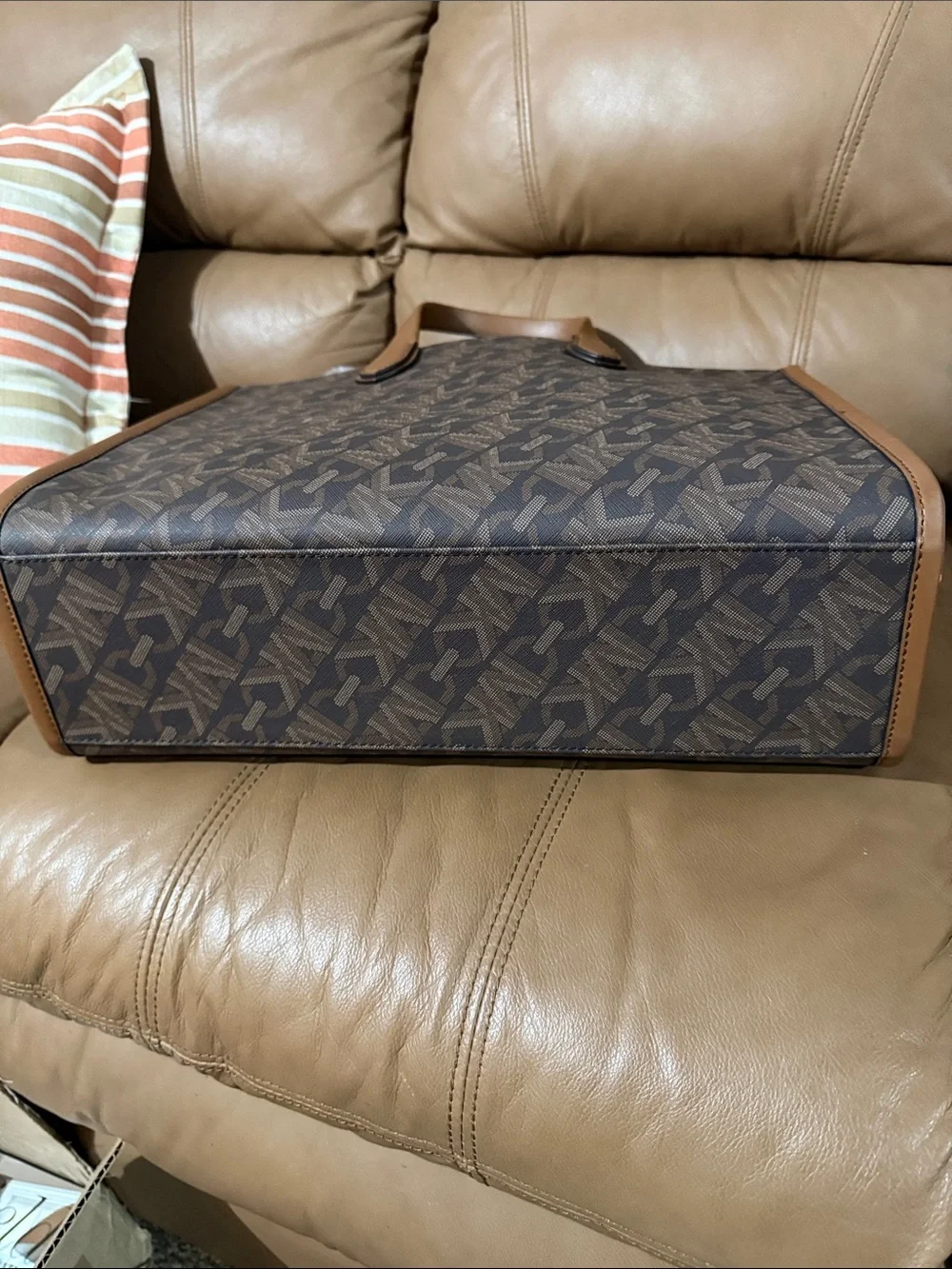 Michael Kors Brown Patterned Gigi Tote with Tan Trim